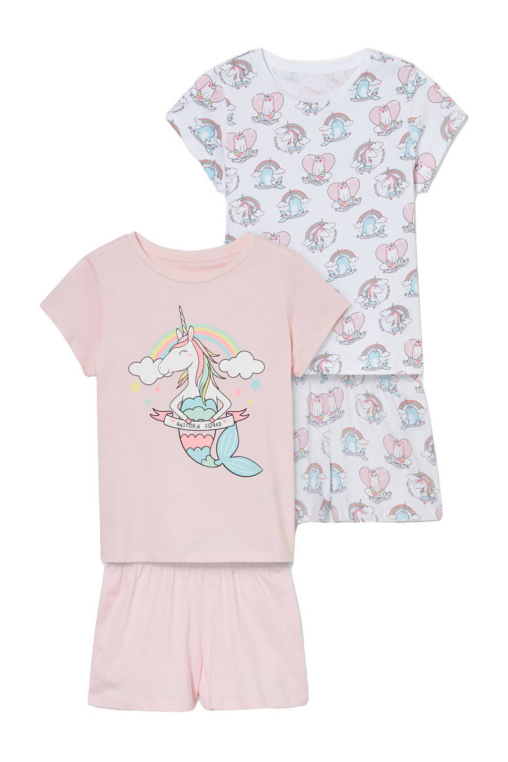 C&A Here & There shortama - set van 2 lichtroze/wit, Lichtroze/wit