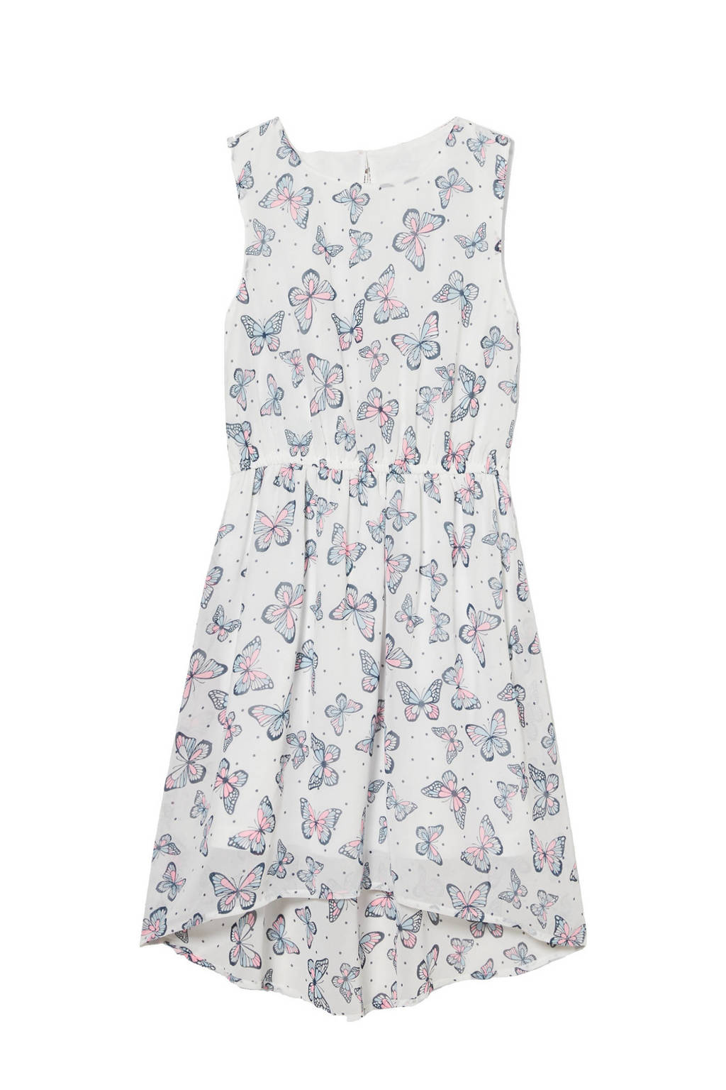 C&A Here & There jurk met dierenprint en plooien wit/lichtroze/lichtblauw, Wit/lichtroze/lichtblauw
