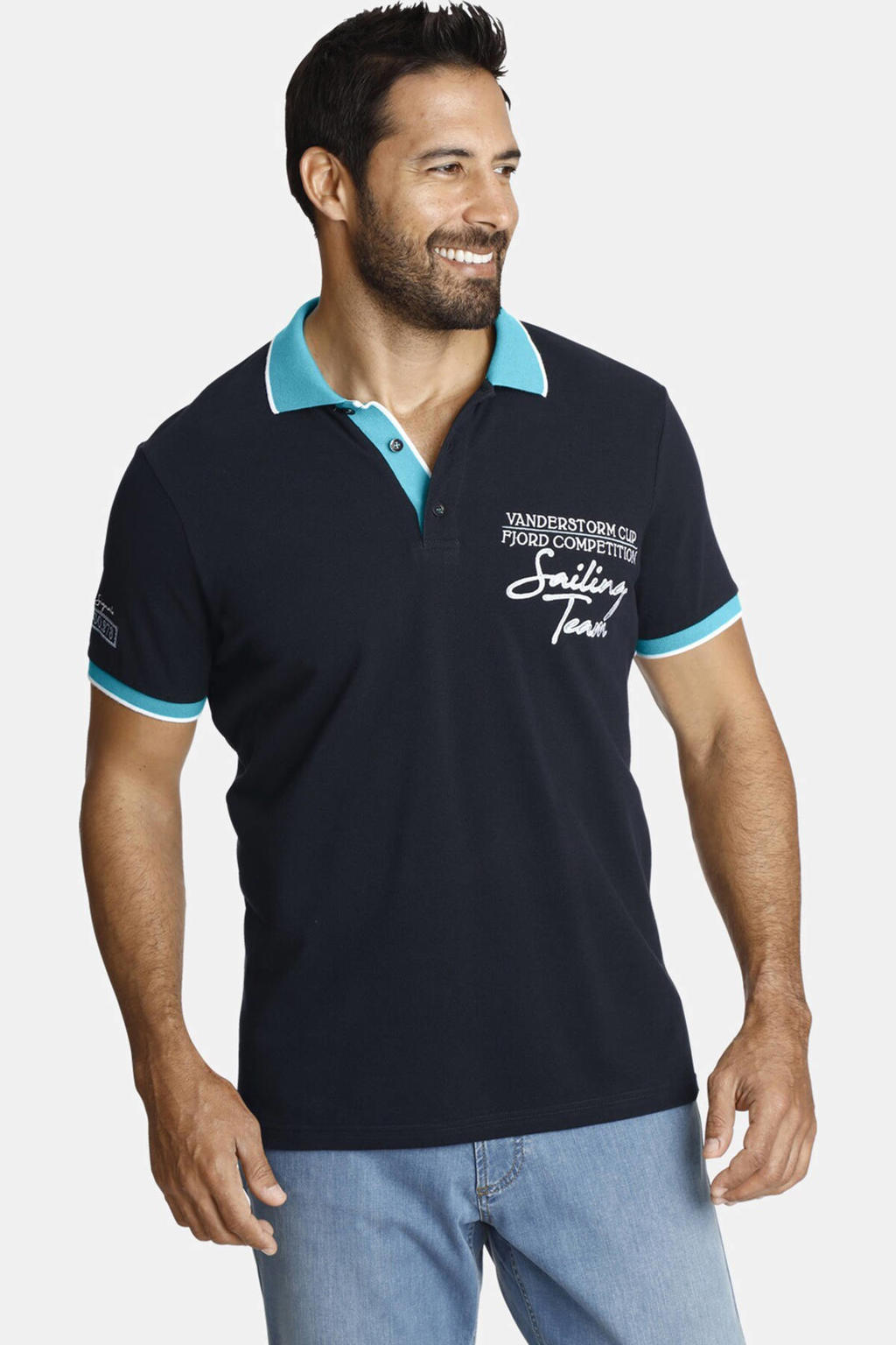 Jan Vanderstorm Regular Fit T-shirt TAMPPI Plus Size Met Printopdruk Blauw Donkerblauw 4056916818051