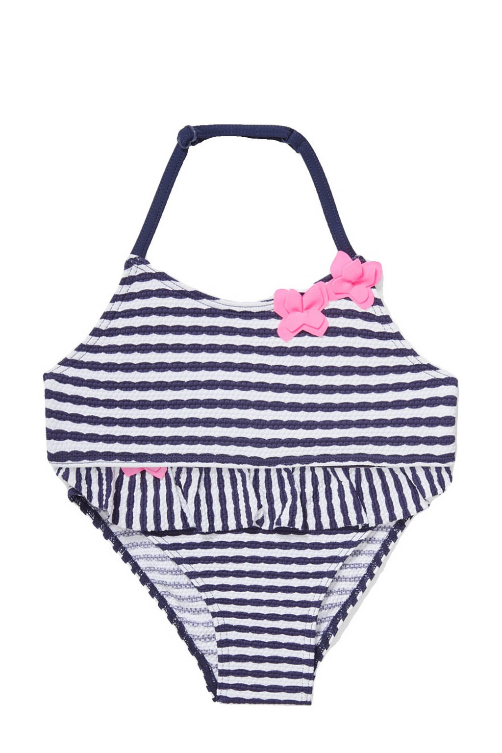 C&A Rodeo gestreepte crop bikini met ruches donkerblauw/wit, Donkerblauw/wit