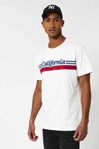 Ecru heren America Today T-shirt Elias Cali van biologisch katoen met printopdruk, korte mouwen en ronde hals