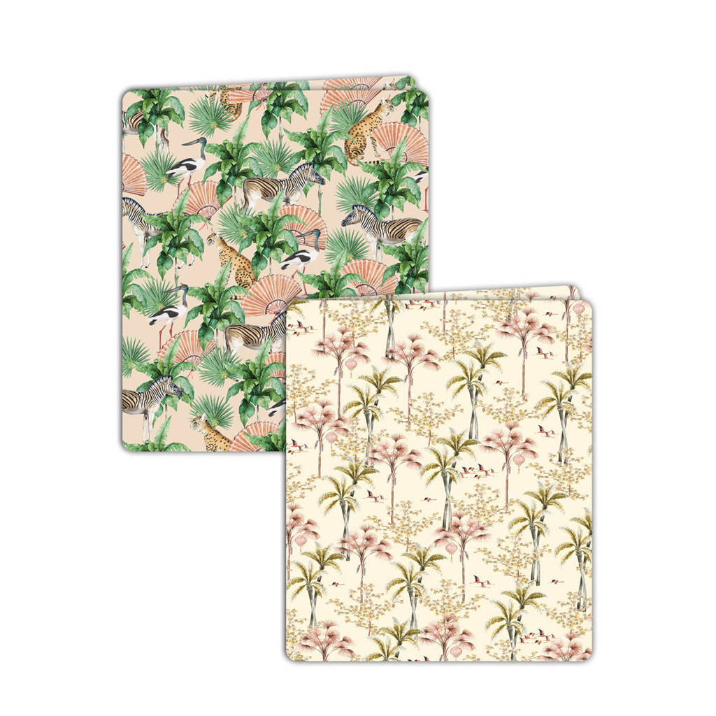 Creative Lab Amsterdam elastische boekenkaft - set van 2 Sweet Jungle/Oriental Flamingo, Multi