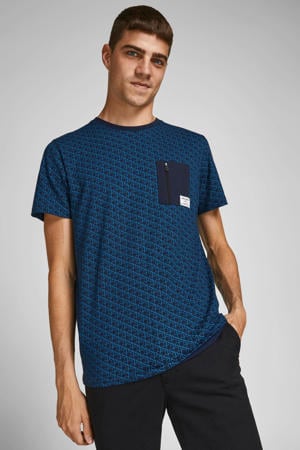 T-shirt JCORAIDER met all over print donkerblauw