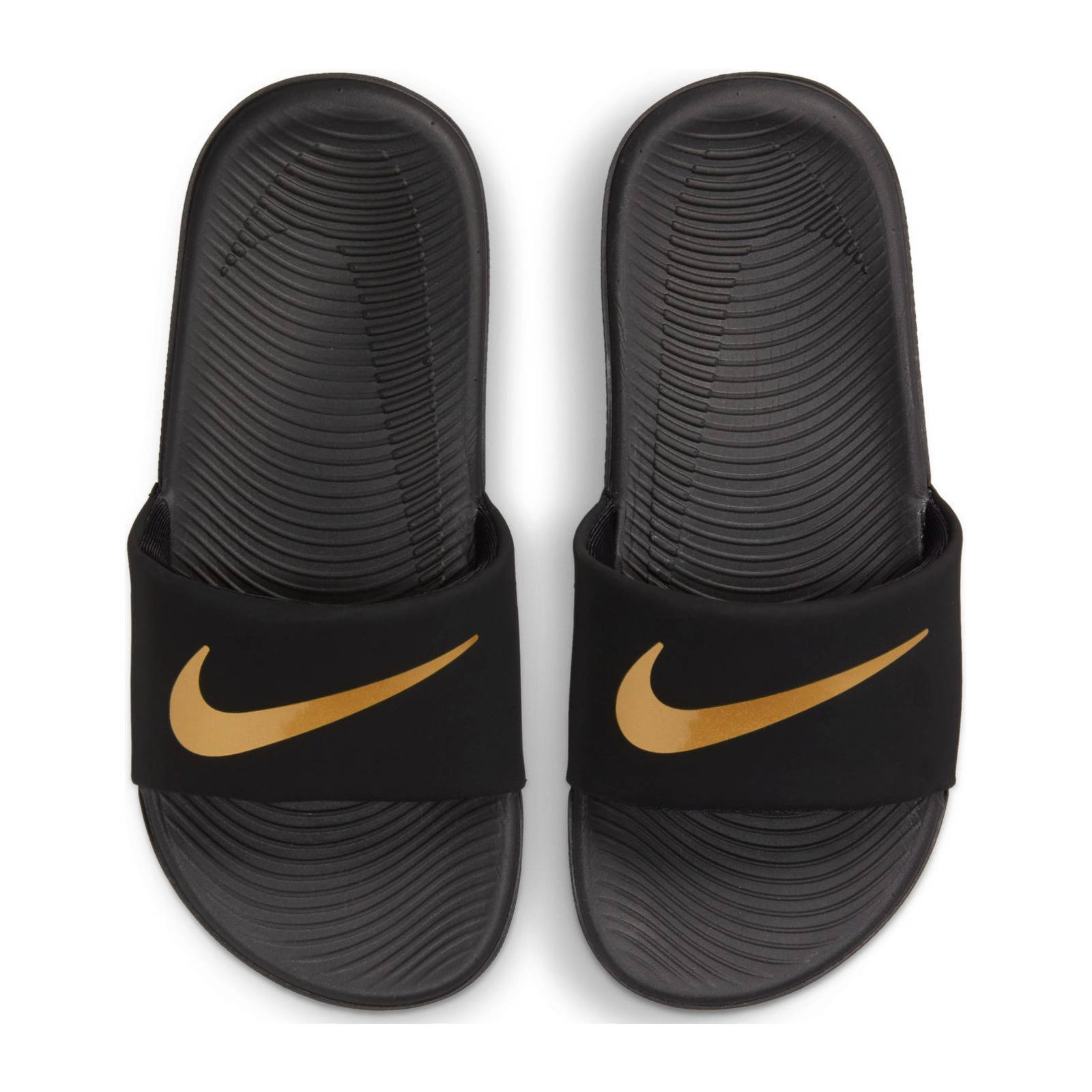Nike Kawa Slide (GS/PS) slippers zwart/metallic goud | wehkamp