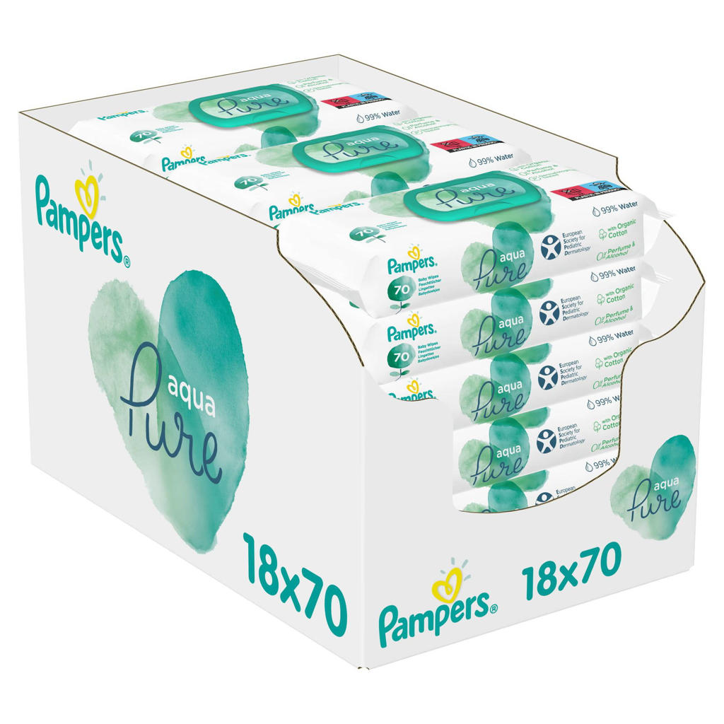 Pampers Aqua Pure babydoekjes - 18 x 70 doekjes