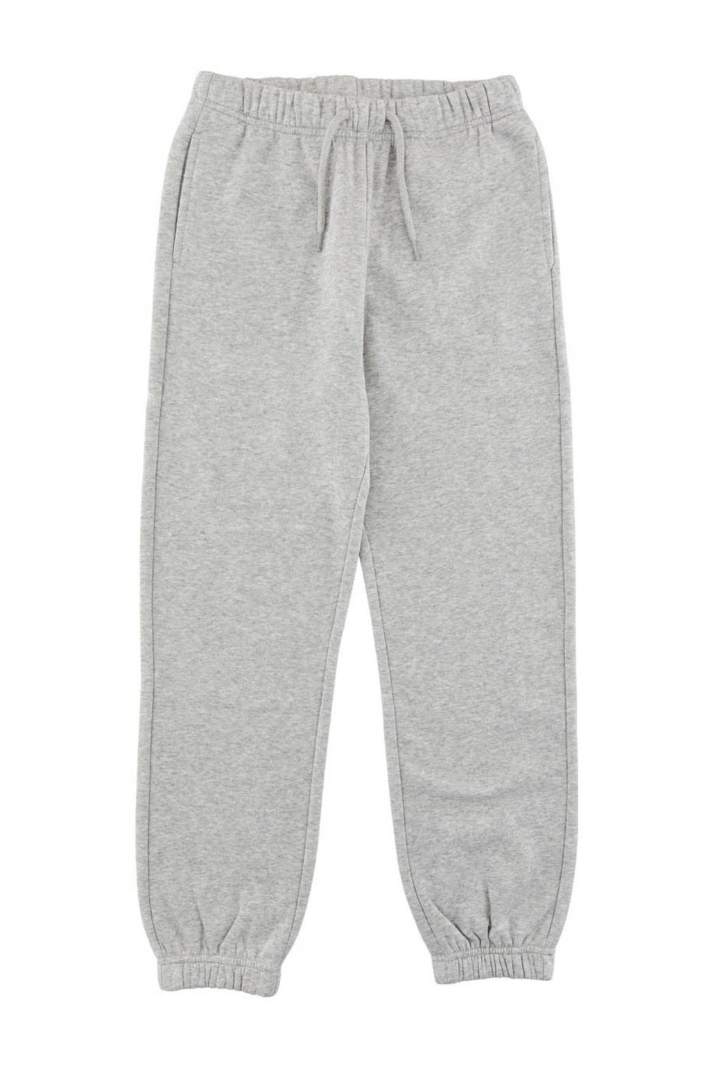 Lichtgrijze meisjes little PIECES regular fit joggingbroek melange van sweat materiaal met elastische tailleband met koord