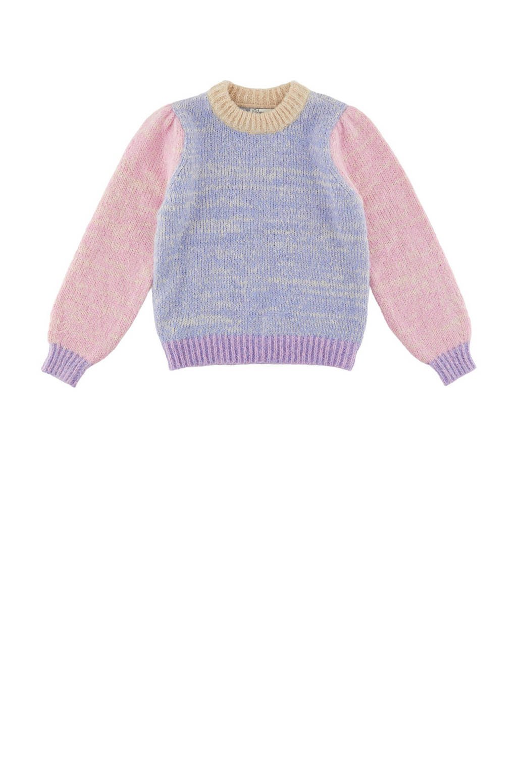 little PIECES trui LPFELISIA van gerecycled polyester paars/blauw/roze, Paars/blauw/roze