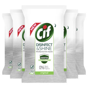 Cif Disinfect & Shine wipes Desinfectie Schoonmaakdoekjes - 5 x 75 doekjes
