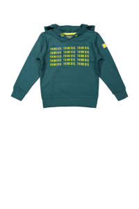 Groen en gele jongens DJ Dutchjeans hoodie van sweat materiaal met tekst print, lange mouwen en capuchon