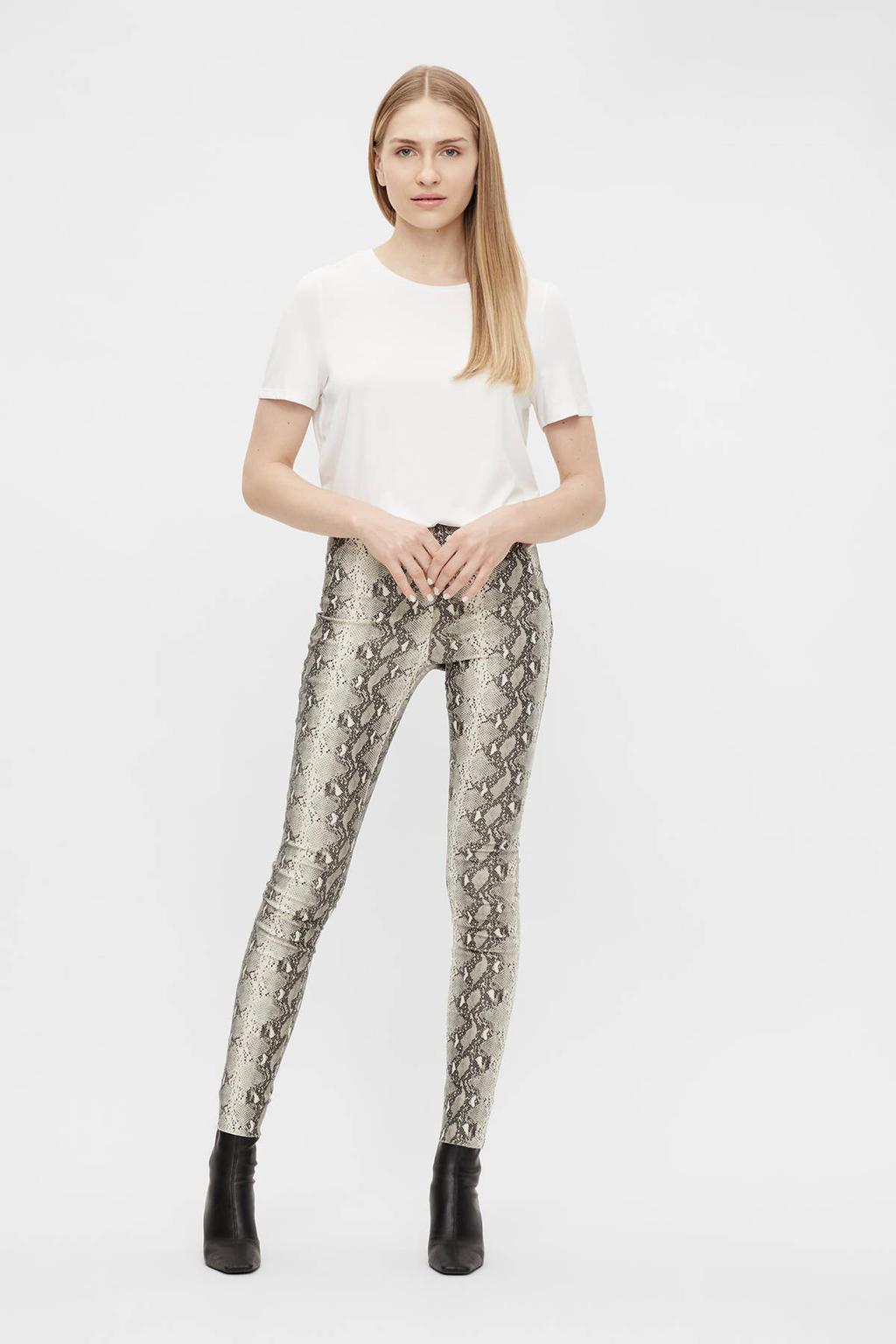 OBJECT coated skinny legging OBJBELLE met slangenprint beige