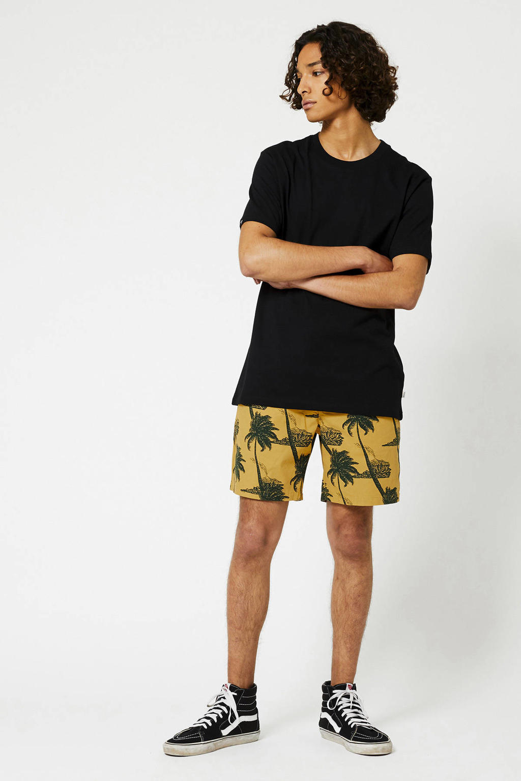Zwarte heren America Today loose fit T-shirt Eric van katoen met effen, korte mouwen en ronde hals