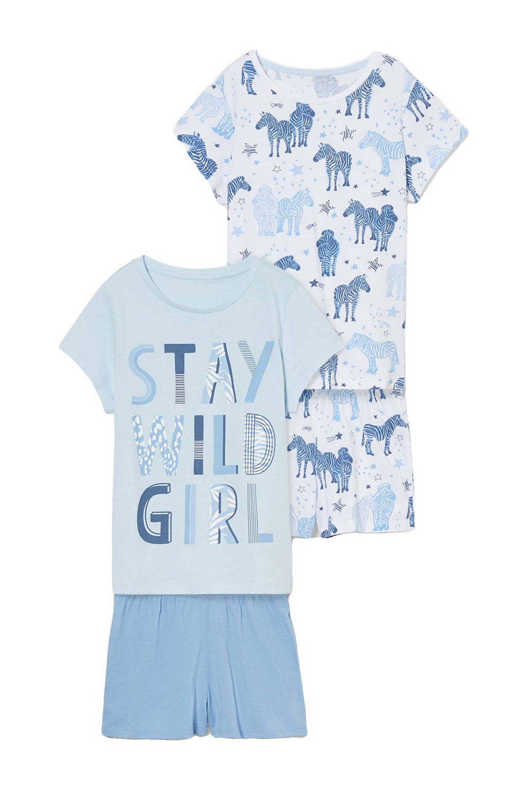 C&A Here & There shortama - set van 2 lichtblauw/wit, Lichtblauw/wit