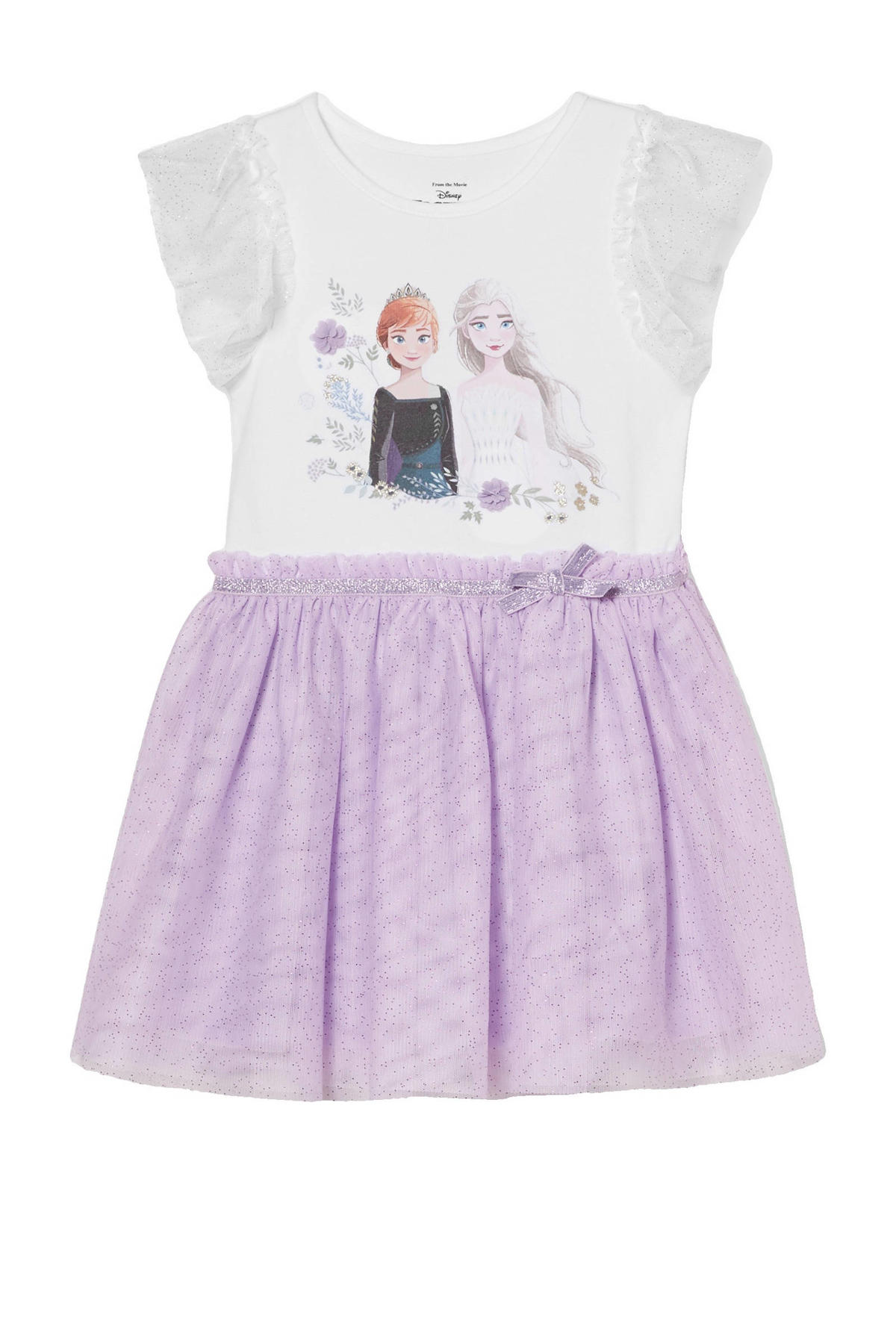 C&A Frozen Frozen Sister Forever jurk met printopdruk en glitters wit/lila wehkamp