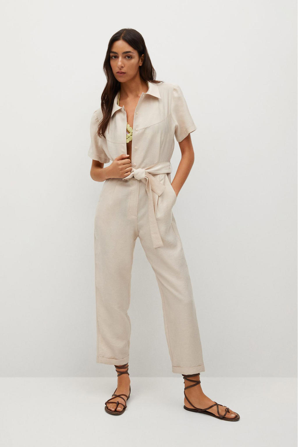 Mango jumpsuit lichtbeige wehkamp