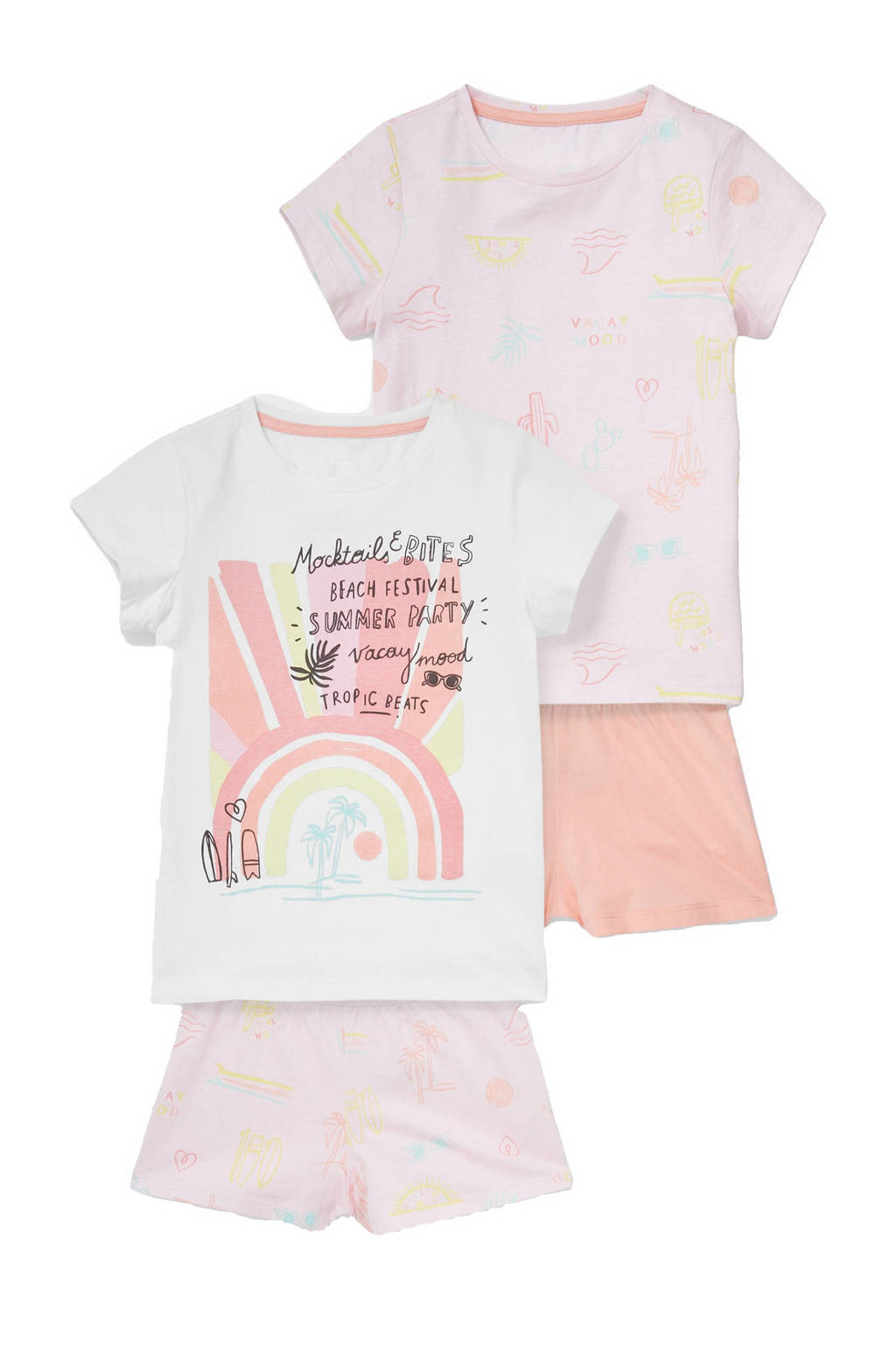 C&A Here & There shortama - set van 2 lichtroze/wit, Roze/wit