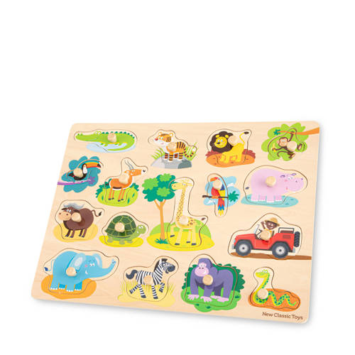 New Classic Toys Peg Puzzle Safari vormenpuzzel 16 stukjes