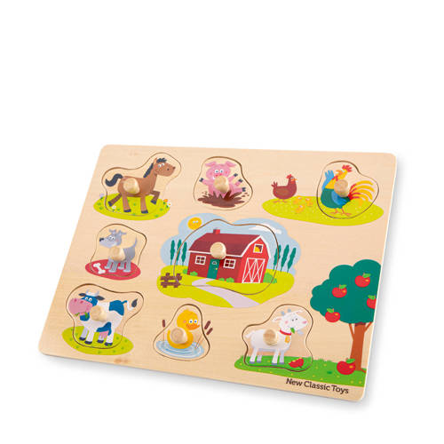 New Classic Toys Peg Puzzle Farm vormenpuzzel 8 stukjes