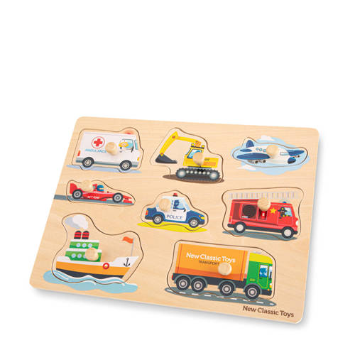New Classic Toys Peg Puzzle Transport vormenpuzzel 8 stukjes