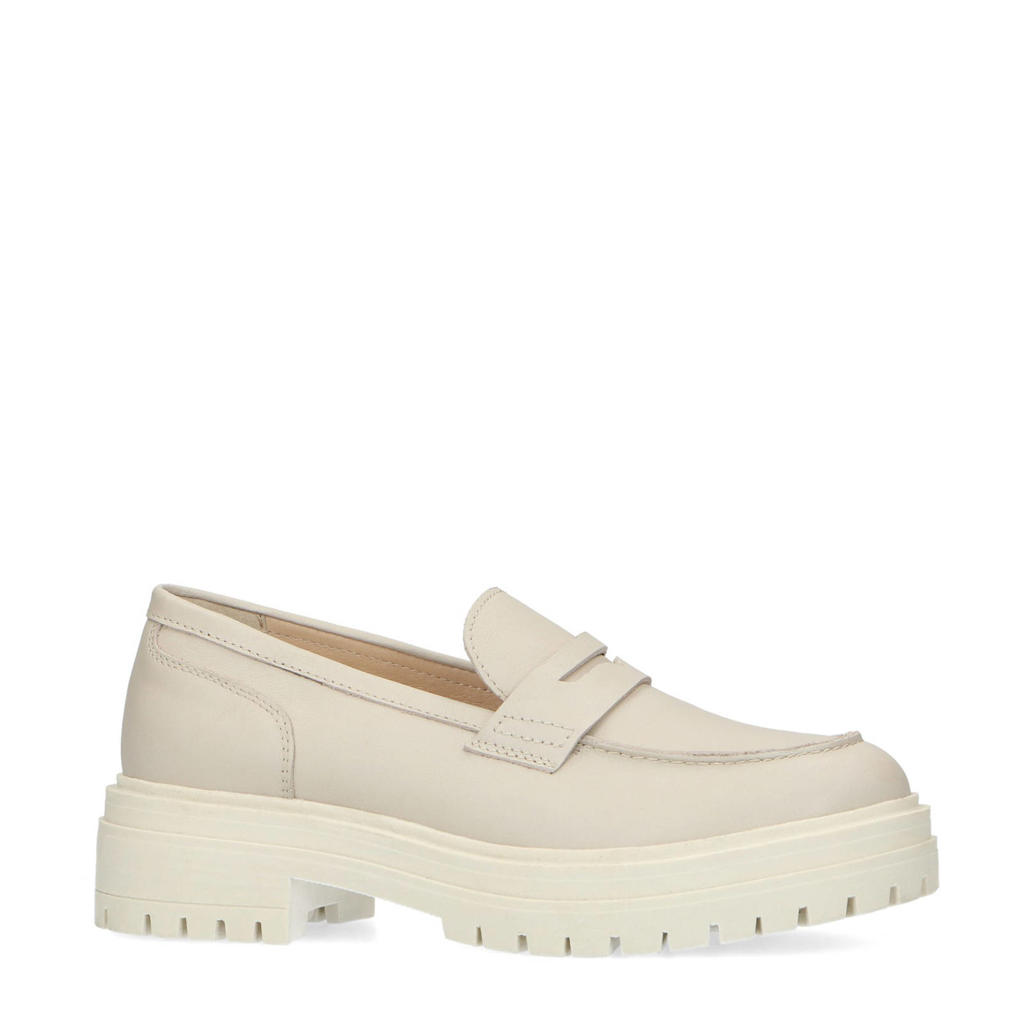 Beige dames Manfield chunky leren loafers 