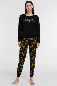 Dreamcovers pyjama met all over print zwart/geel, Zwart/geel