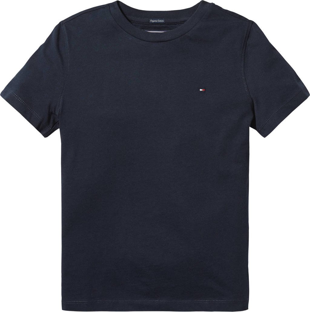 Donkerblauwe jongens Tommy Hilfiger T-shirt van biologisch katoen met korte mouwen en ronde hals