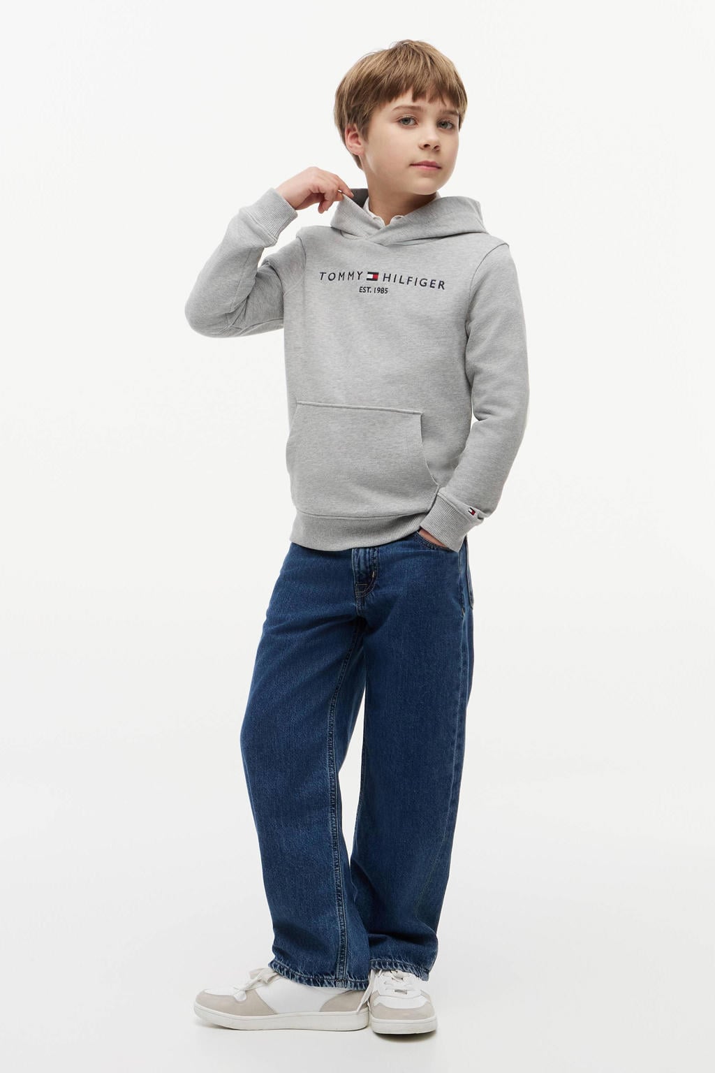Tommy Hilfiger unisex hoodie met logo grijs melange