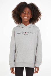 thumbnail: Lichtgrijze jongens en meisjes Tommy Hilfiger unisex hoodie melange van sweat materiaal met logo dessin, lange mouwen en capuchon