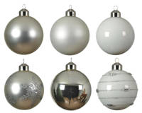 Decoris kerstbal (set van 6)  (ø8 cm), Zilver, wit