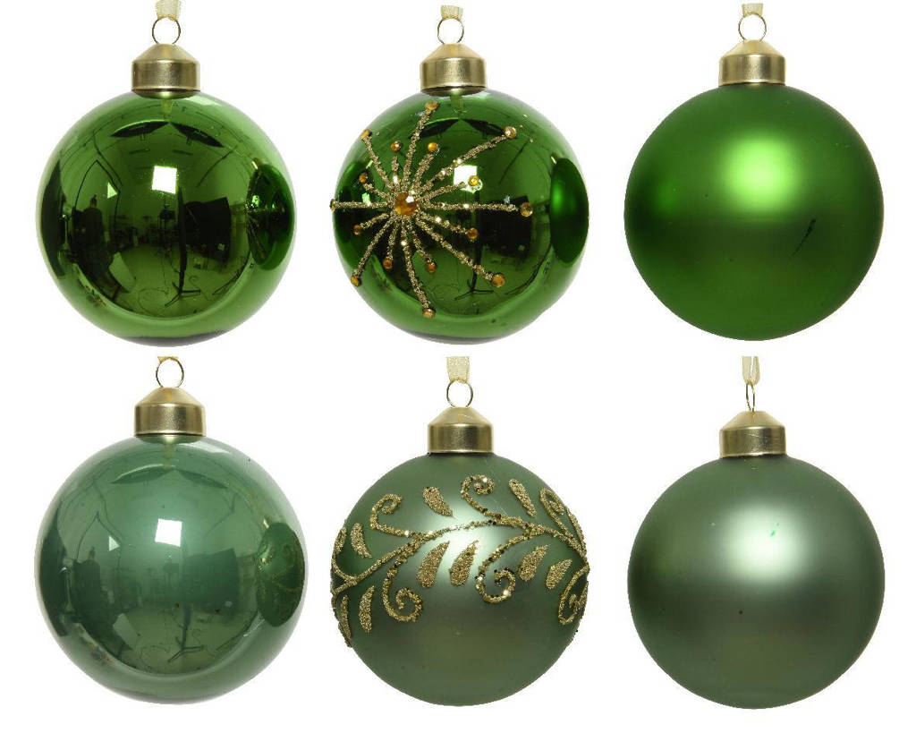 Decoris kerstbal (set van 6)  (ø8 cm), Groen