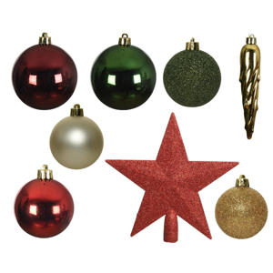 Kerstballen polystyreen assortie shiny matt glitter mix - 33 stuks  (ø8 cm)
