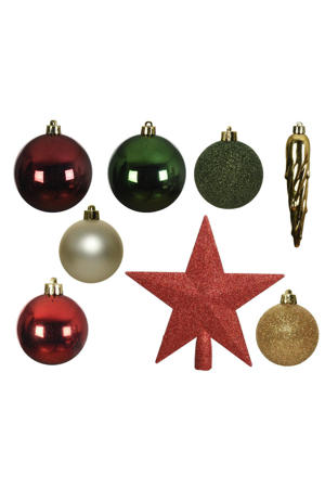 Kerstballen polystyreen assortie shiny matt glitter mix - 33 stuks  (ø8 cm)