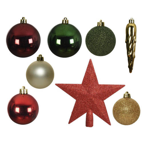 Wehkamp Decoris Kerstballen polystyreen assortie shiny matt glitter mix - 33 stuks (ø8 cm) aanbieding