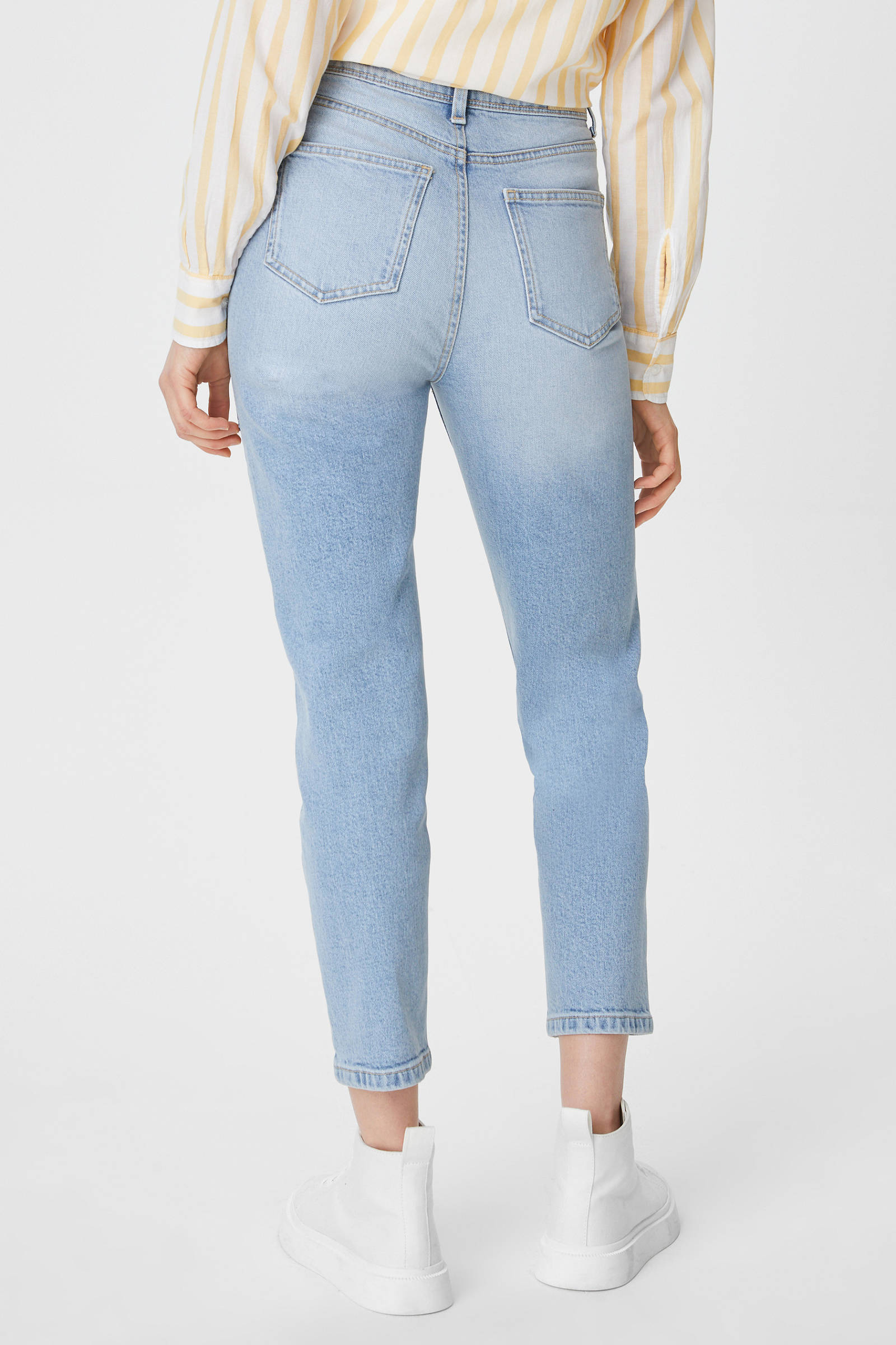C&A Clockhouse high waist mom jeans met patches lichtblauw wehkamp