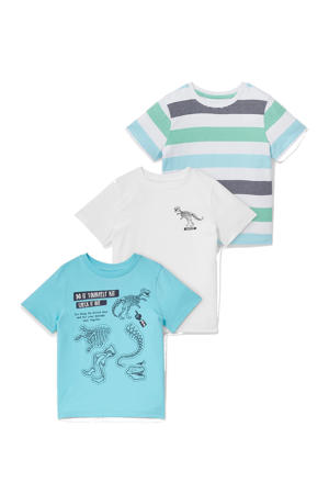 T-shirt - set van 3 met print blauw/wit/groen
