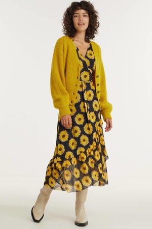 vest Starry van wol met sierknopen geel