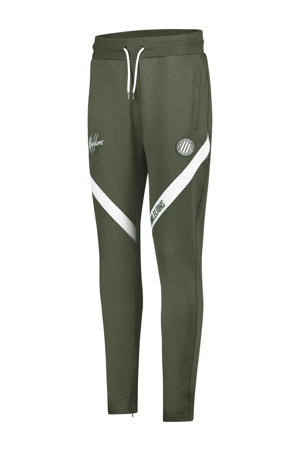 Groen en witte heren Malelions regular fit joggingbroek Trackpants Pre-Match van polyester met elastische tailleband met koord en logo dessin