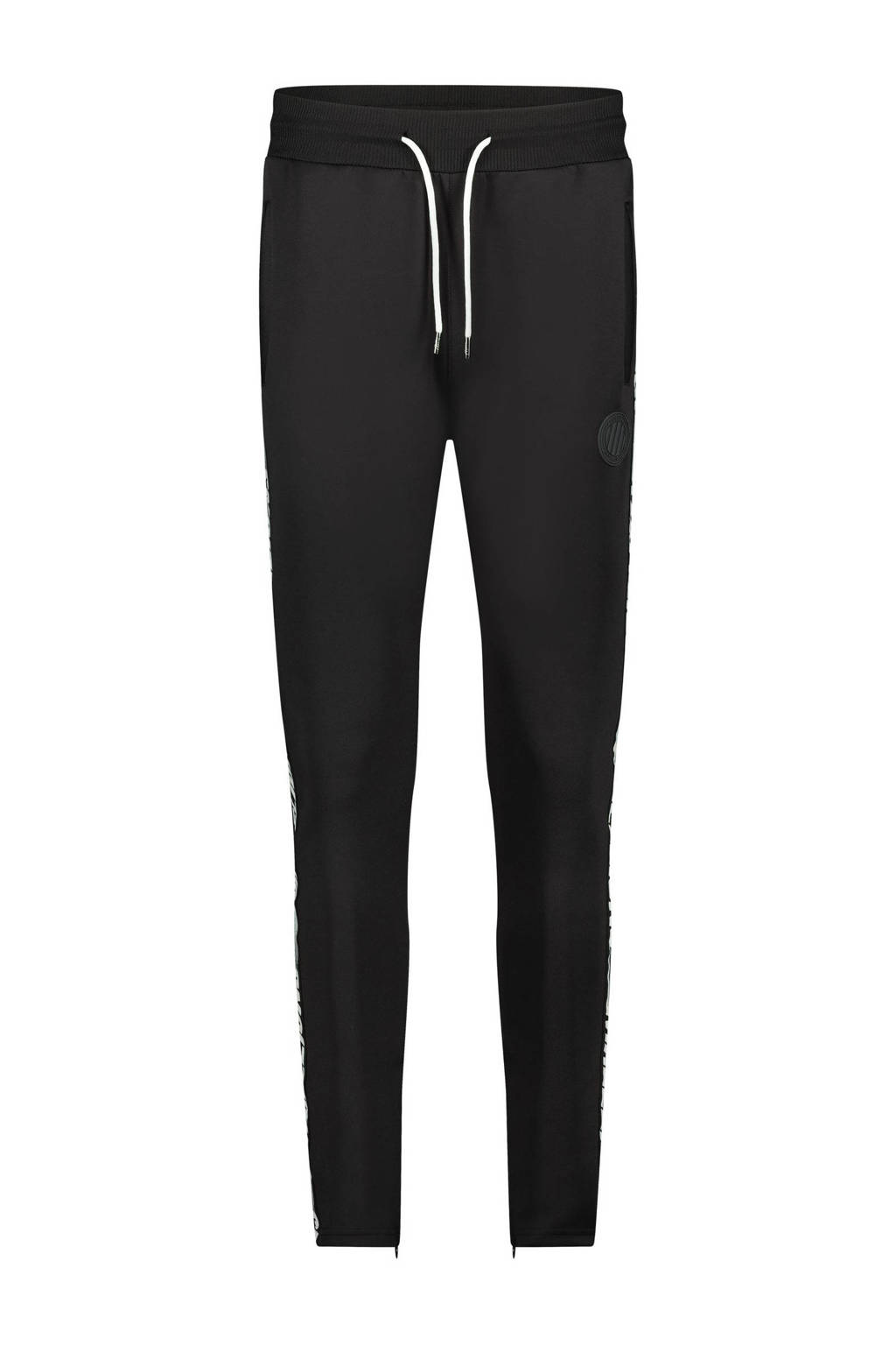 Malelions tapered fit joggingbroek Trackpants Striker met zijstreep zwart/wit, Zwart/wit