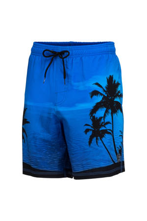 zwemshort Dray met palmboom print blauw/zwart