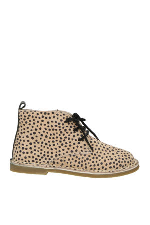 leren veterboots zand/zwart