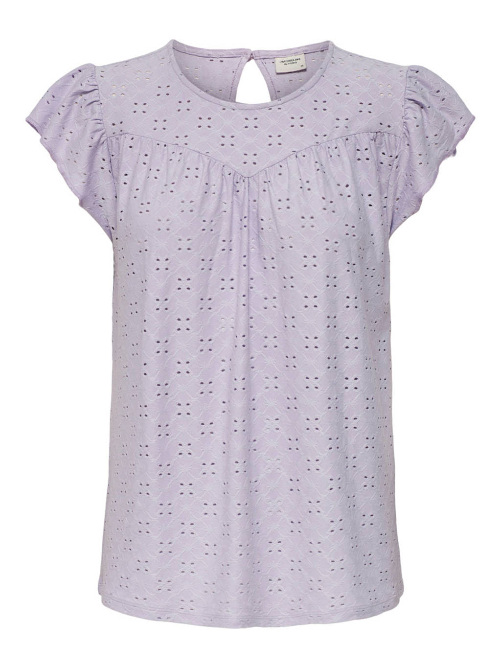 Lilakleurige dames JDY top van polyester met kapmouwtjes, ronde hals, knoopsluiting en broderie