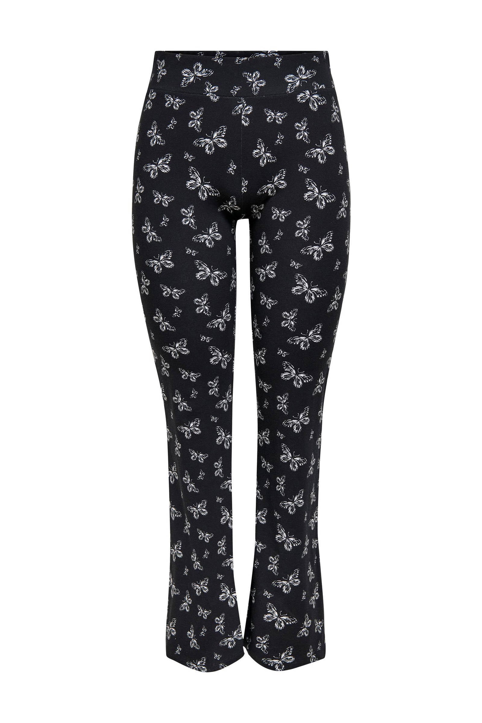 ONLY gebloemde flared broek ONLTHEA zwart/wit | wehkamp