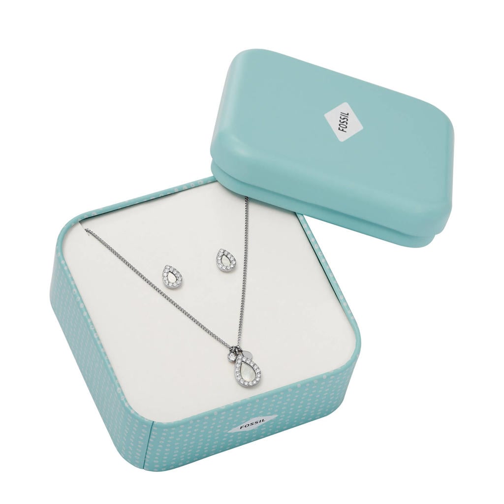 Fossil collier + oorbellen JF03765040 Classics zilverkleurig