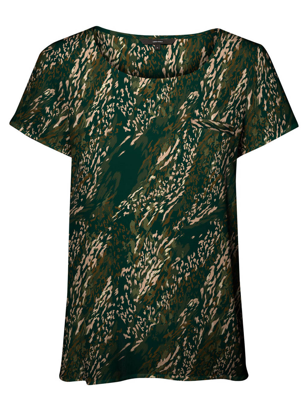 Groene dames VERO MODA top van viscose met korte mouwen en ronde hals