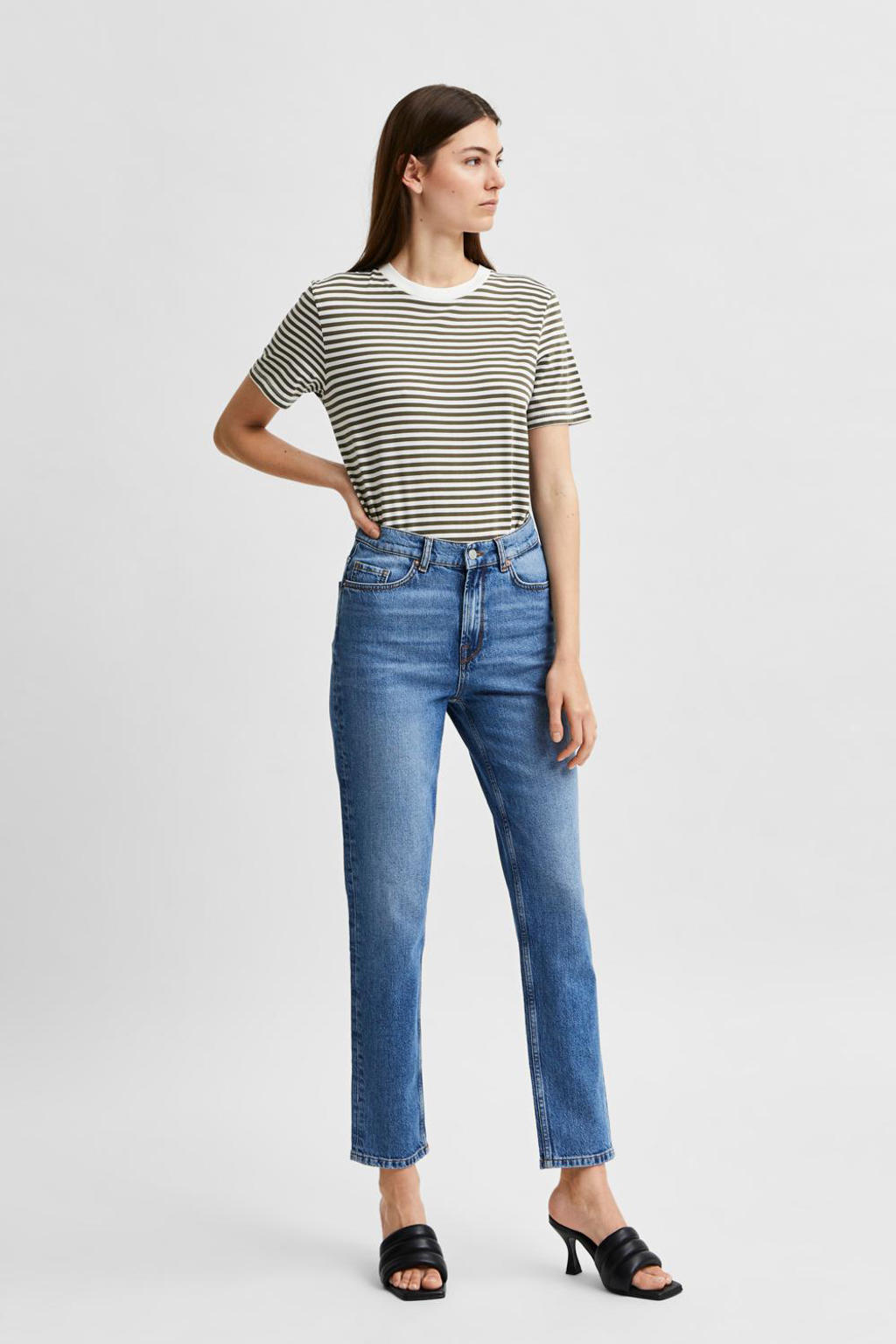SELECTED FEMME high waist straight fit jeans SLFAMY  medium blue denim