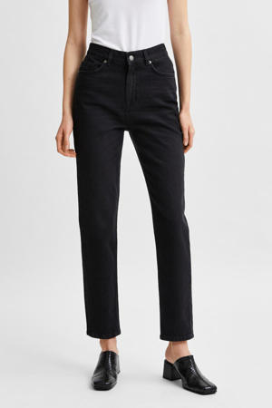 high waist straight fit jeans SLFAMY  black denim
