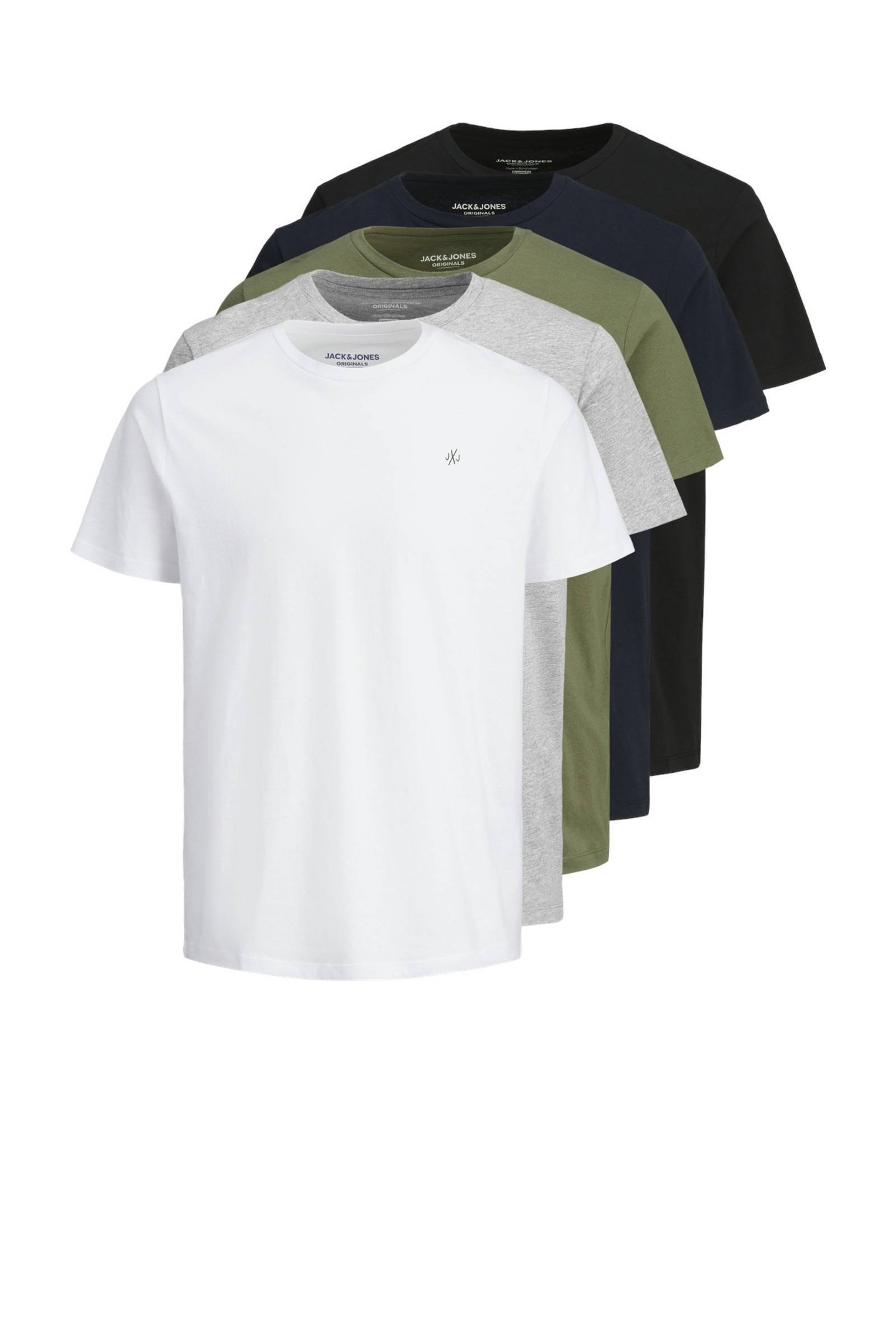 JACK & JONES T shirt JORJXJ(set van 5)wit/grijs/groen/blauw/zwart online kopen