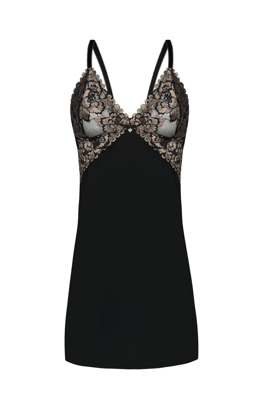 Sassa Mode slipdress met kant zwart/brons, Zwart/brons