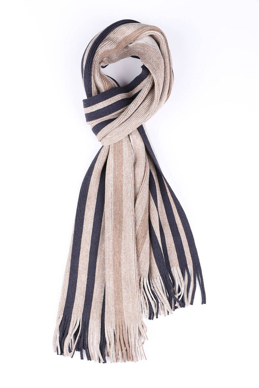 Michaelis gestreepte sjaal beige/donkerblauw, Beige/donkerblauw