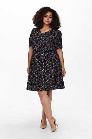 gebloemde A-lijn jurk CARVAGA zwart/rood/wit