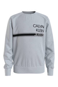 CALVIN KLEIN JEANS sweater met logo lichtgrijs melange/zwart